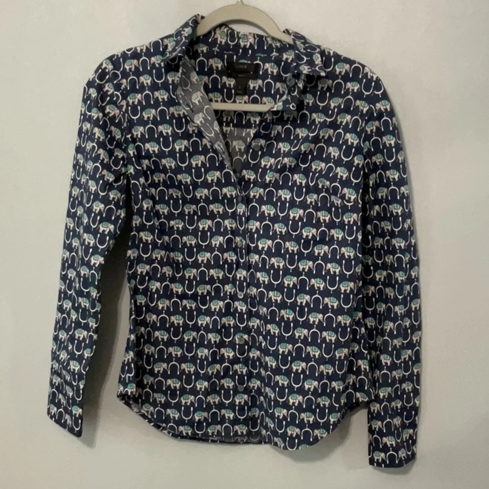 J. Crew Elephant Print Shirt‎ in Blue and Green